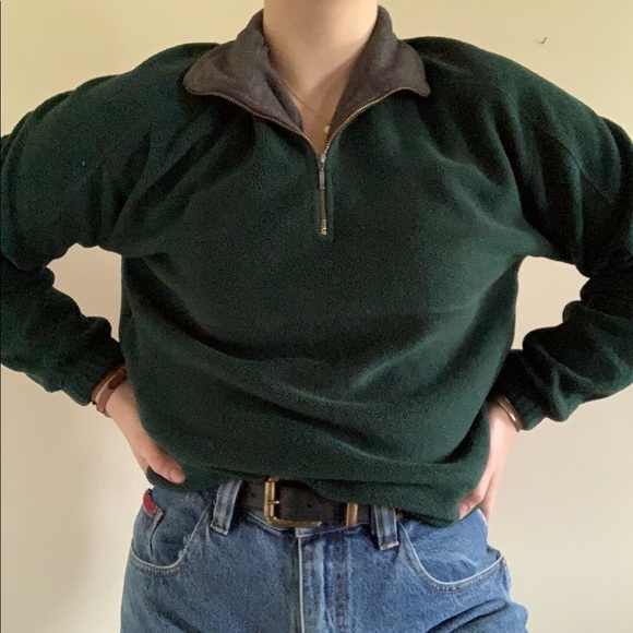 Vintage Sweaters - Vintage Quarter Zip Sweater Green Grey Size Small